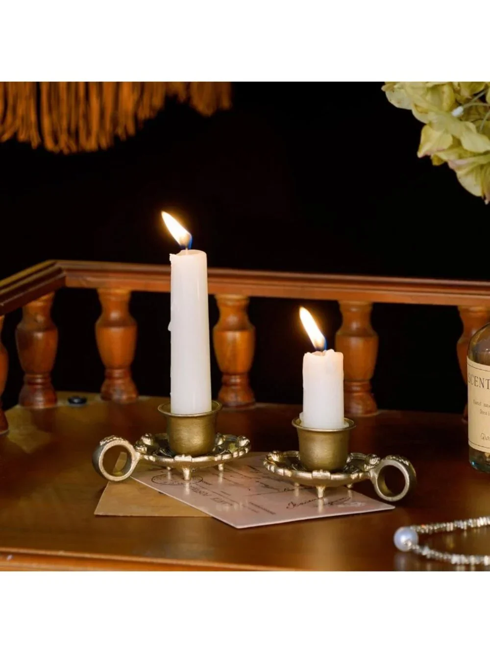 Vintage Gold Taper Candle Holders Set of 2 | Antique Metal Candlesticks for